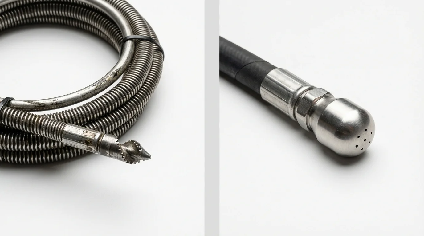 Drain snake cable and hydro jetting nozzle used for drain cleaning in Elberton, GA