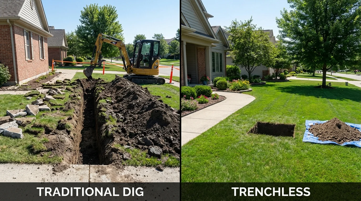 Trenchless sewer repair with minimal yard damage versus traditional excavation in Elberton, GA